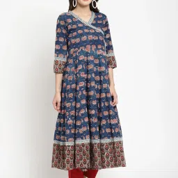 savi india Savi Blue Cotton Anarkali Ethnic Motifs Kurta kurtis image 3