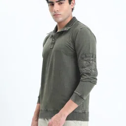 SHOWOFFFF Olive Green Cotton Slim Fit Sweatshirt image 3