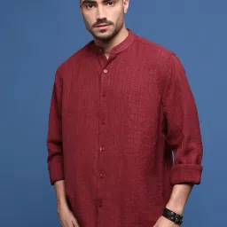 showoffff Showoff Maroon Cotton Slim Fit Texture Shirt image 3