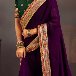 Saree Mall Purple Embroidered Sarees With Unstitched Blouse image 3