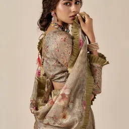 Saree Mall Beige Printed Sarees With Unstitched Blouse image 3