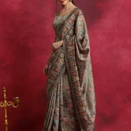 Saree Mall Brown Printed Sarees With Unstitched Blouse image 3