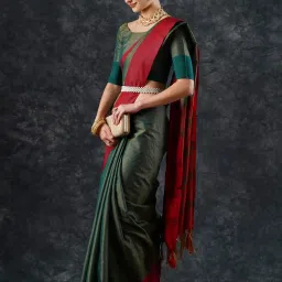 Saree Mall Green Woven Sarees With Unstitched Blouse image 3