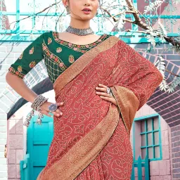 Saree Mall Pink Printed Sarees With Unstitched Blouse image 3