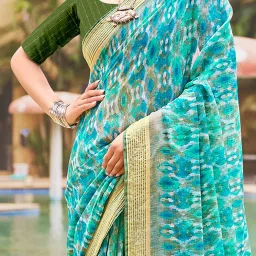 Saree Mall Blue Embellished Sarees With Unstitched Blouse image 3