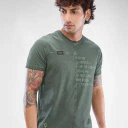 Spykar Green Cotton Slim Graphic T-Shirt image 3