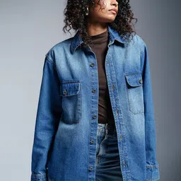 FREAKINS Women Washed Denim Jacket with Embroidered-picture-41