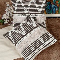 HOSTA HOMES Woven Brown Cotton Handcrafted Cushion Covers- Set of 2-picture-46