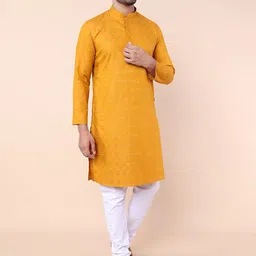 NAMASKAR Checked Mandarin Collar Straight Kurta image 3