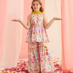 PSPeaches Kids Multi Floral Printed Regular Kurta With Sharara & Dupatta-picture-35