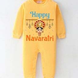 BLUSHES Infants Happy Navaratri Text Printed Pure Cotton Romper-picture-26
