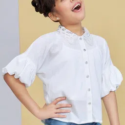 Peppermint Girls Lace Collar Puff Sleeve Shirt Style Top image 3