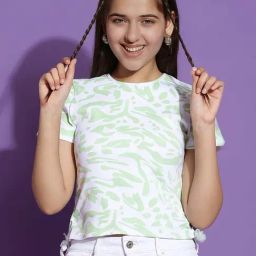 Lil Tomatoes Kids Green & White Printed Ribbed Top-picture-25