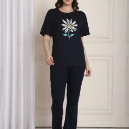 Kanvin Navy Cotton Printed Top Pyjamas Set-picture-15
