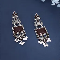 Brado Jewellery Silver-Plated Stones Studded and Beaded Contemporary Drop Earrings-picture-31