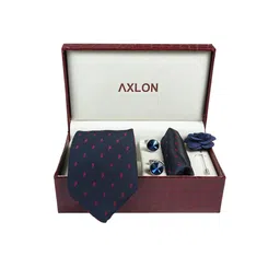 Axlon Men Geometric Tie, Cufflinks, Flower Pin & Pocket Square Accessory Gift Set image 2