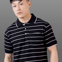 FROSEN FOX Men Striped Polo Collar Slim Fit T-shirt-image-63