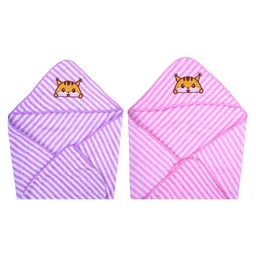 JARS Collections Super Soft and Comfortable Microfibre Hooded Baby Wrapper.Pack of 2-Multicolor-picture-13