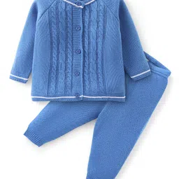 Babyhug Knit Full Sleeves Cable Knit Baby Sweater Set - Blue-image-30