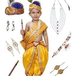 Kaku Fancy Dresses Janmashtami Theme Abstract Printed Krishna Costume Set - Yellow-picture-14