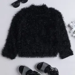 Taffykids Fur Full Sleeves Solid Party Sweatshirt - Black-image-5