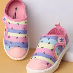 Cute Walk by Babyhug Velcro Closure Casual Shoes with Hearts Print - Pink-image-85
