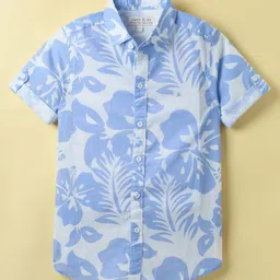 Jash Kids Cotton Woven Half Sleeves Shirt With Floral Print - Light Blue-picture-21