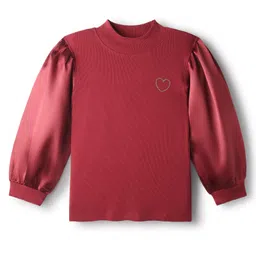 Pine Kids Cotton Knit Full Sleeves Solid Color Top - Dark Red-picture-16