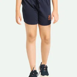 Ariel Cotton Knit Super Girl Text Printed Shorts - Navy Blue-picture-12