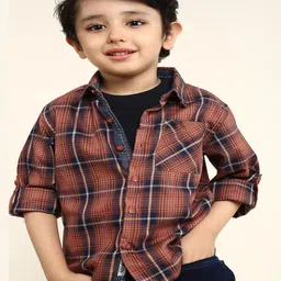 Bonkids 100% Cotton Woven Full Sleeves Checked Shirt - Multi image 1