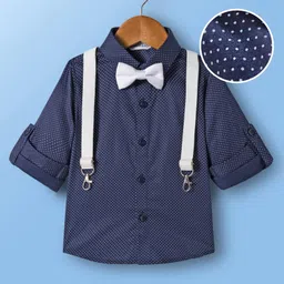 Mark & Mia Woven Full Sleeves Polka Dot Printed Party Shirt With Bow & Suspender - Navy Blue-picture-36