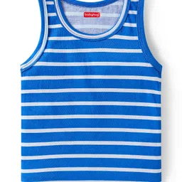 Babyhug 100% Cotton Knit Sleeveless Sando Vests With Stripes & Vehicle Print Pack of 2 - Blue image 2