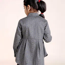 Kiddopanti Cotton Full Sleeves Floral Printed & Pleated Top - Grey image 3