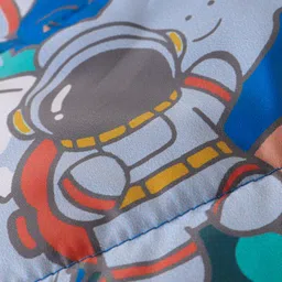 Babyhug Woven Full Sleeves Padded Hooded Jacket With Space Theme Design - Blue image 3