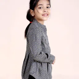 Kiddopanti Cotton Full Sleeves Floral Printed & Pleated Top - Grey image 4