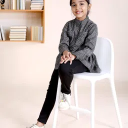 Kiddopanti Cotton Full Sleeves Floral Printed & Pleated Top - Grey image 5