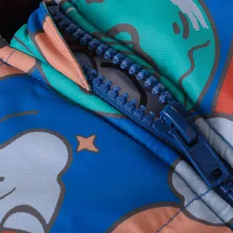 Babyhug Woven Full Sleeves Padded Hooded Jacket With Space Theme Design - Blue image 5