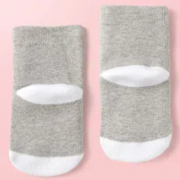 Cute Walk By Babyhug Knit Ankle Length Antibacterial Socks with Stripes & I Love Mom & Dad Text Print Pack of 3 - Grey & White image 5
