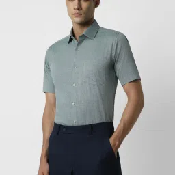 Van Heusen Green Cotton Regular Fit Texture Shirt image 3