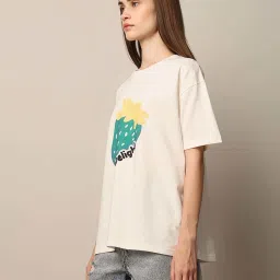 Only White Printed Oversized Cotton T-Shirt image 3
