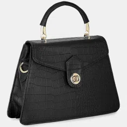 Carlton London Black Textured Medium Satchel Handbag image 3
