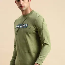 showoffff SHOWOFF Green Cotton Slim Fit Printed Sweatshirt image 3