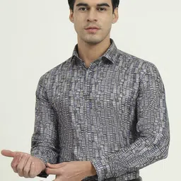 Greenfibre Men Slim Fit Abstract Printed Spread Collar Formal Shirt-image-0