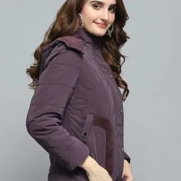 Monte Carlo Women's Burgundy Solid Detachable Hood Full Sleeve Jacket image 3
