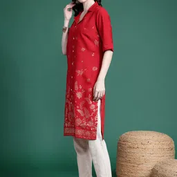 Sangria Ethnic Printed Cuban Collar Straight Kurta image 4