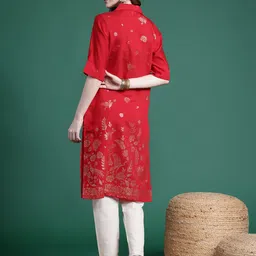 Sangria Ethnic Printed Cuban Collar Straight Kurta image 5