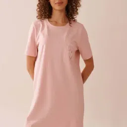 La Vie En Rose Pink Cotton Regular Fit Printed Sleepwear Dress-picture-43