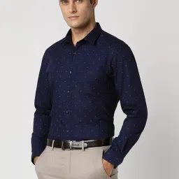 Peter England Navy Cotton Slim Fit Printed Shirt image 3