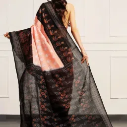 Aditri Pink & Contrast Pallu Timeless Ikat Handloom Ikat On Cotton Orissa Saree image 3