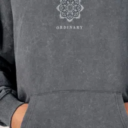 Styli Charcoal Acid Wash Back and Fornt Graphic Oversized Hoodie image 3